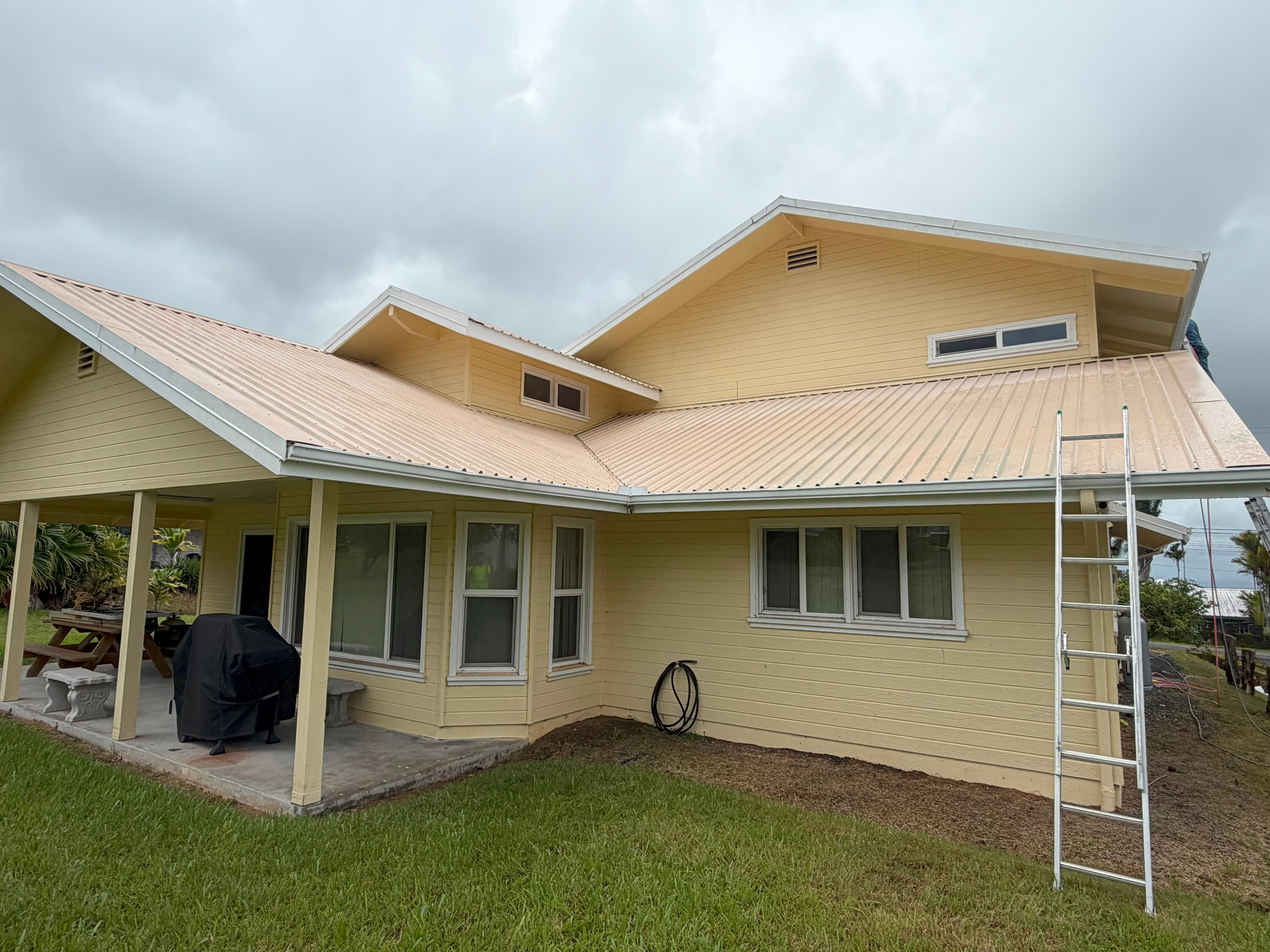 Home roof after soft wash roof cleaning on Big Island Hawaii